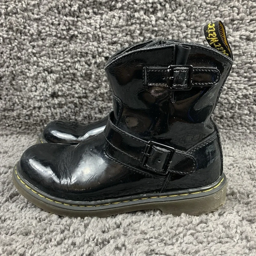 Dr. Martens Blip Junior Patent Leather Black Biker Boots Size US 3 EU 34